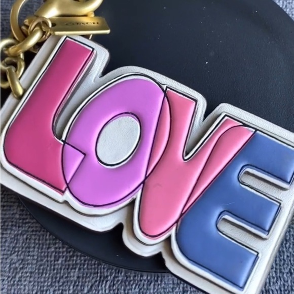Coach Bonnie Cashin leather love bag charm key fob w/ signature logo back - Picture 3 of 10